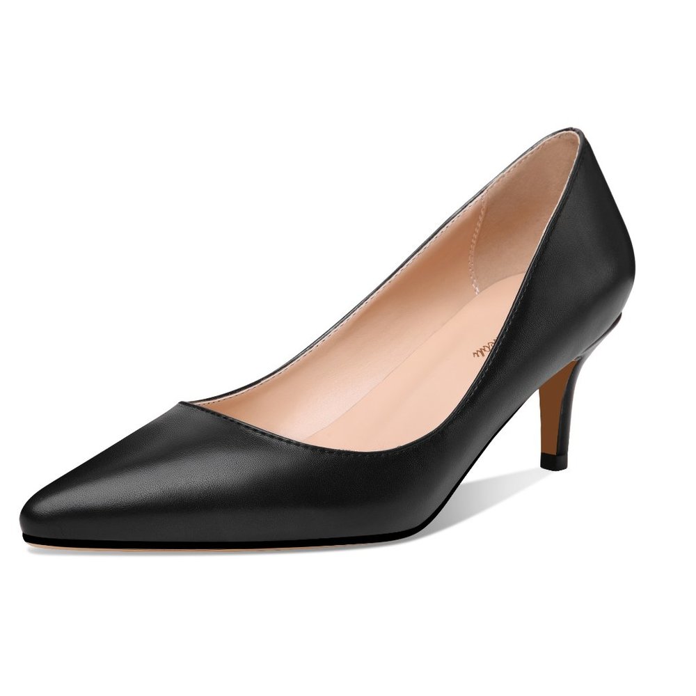 Black Leather Pointed-Toe Heels